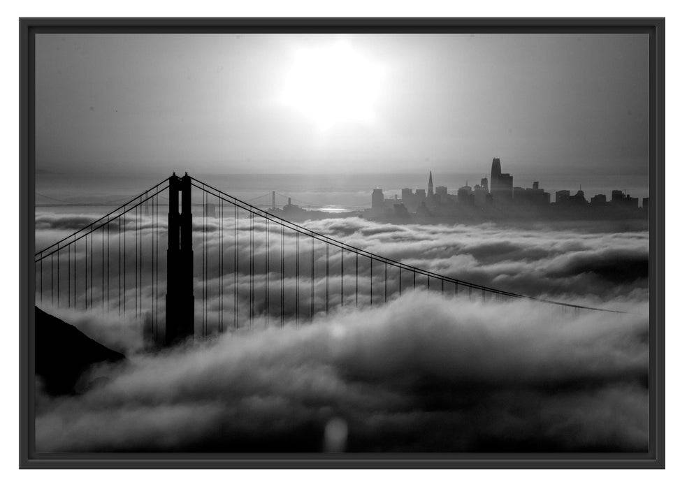 Pixxprint Golden Gate Bridge im Sonnenaufgang, Monochrome, im Schwebe-Effekt Bilderrahmen Zeitlich begrenztes Angebot
