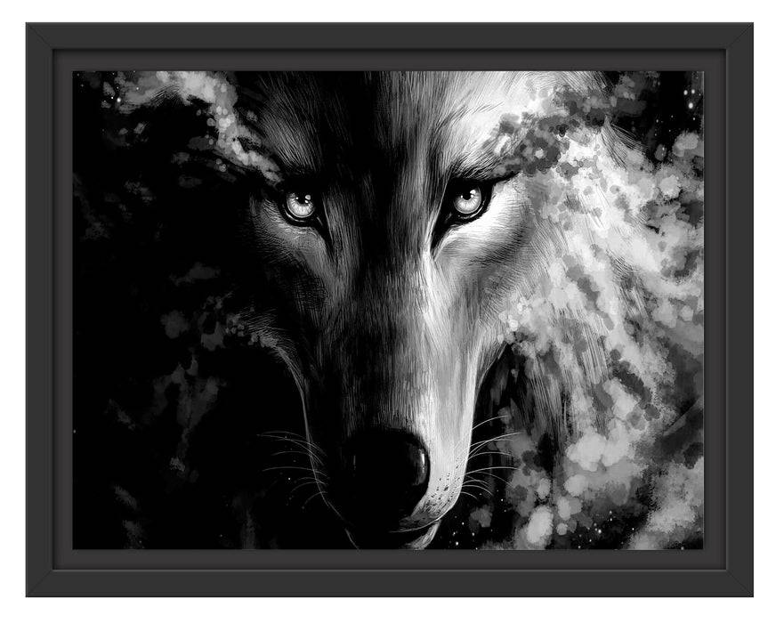 Pixxprint Abstrakter Wolf mit rauchenden Augen, Monochrome, im Schwebe-Effekt Bilderrahmen