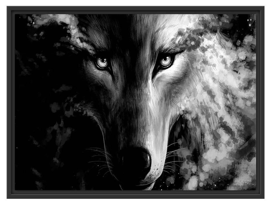 Pixxprint Abstrakter Wolf mit rauchenden Augen, Monochrome, im Schwebe-Effekt Bilderrahmen Exklusive Angebote
