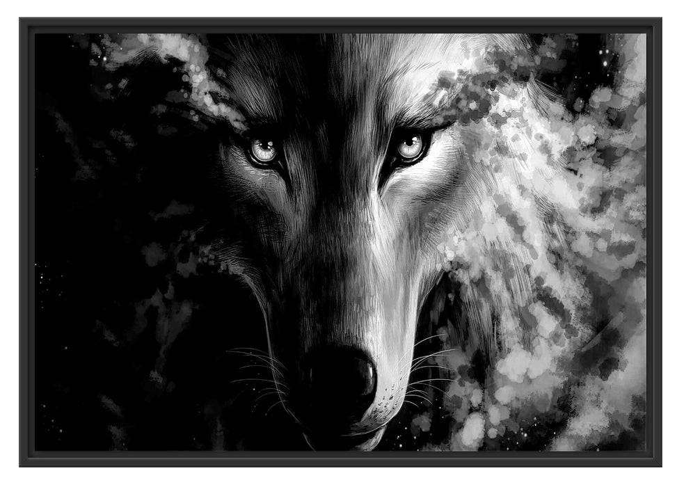 Pixxprint Abstrakter Wolf mit rauchenden Augen, Monochrome, im Schwebe-Effekt Bilderrahmen Exklusive Angebote