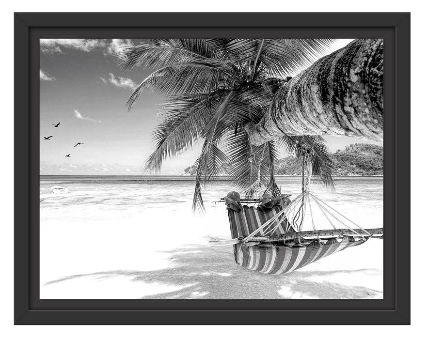 Pixxprint Bunte Hängematte am Traumstrand, Monochrome, im Schwebe-Effekt Bilderrahmen Räumungsverkauf