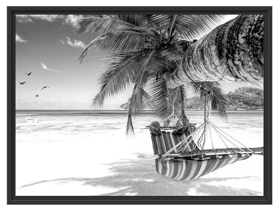 Pixxprint Bunte Hängematte am Traumstrand, Monochrome, im Schwebe-Effekt Bilderrahmen Räumungsverkauf