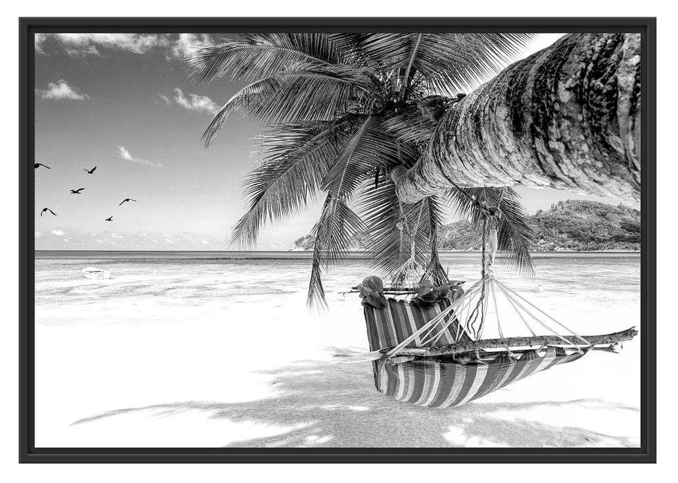 Pixxprint Bunte Hängematte am Traumstrand, Monochrome, im Schwebe-Effekt Bilderrahmen Räumungsverkauf
