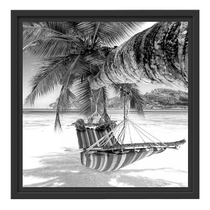 Pixxprint Bunte Hängematte am Traumstrand, Monochrome, im Schwebe-Effekt Bilderrahmen Räumungsverkauf