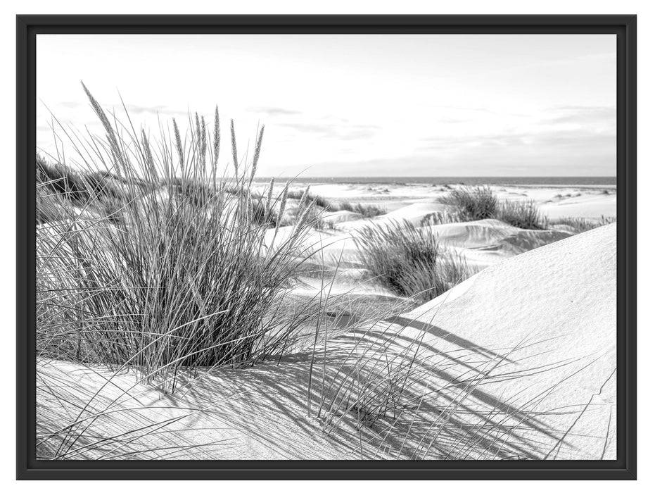 Pixxprint Grasige Dünenlandschaft am Meer, Monochrome, im Schwebe-Effekt Bilderrahmen Kauf eins, bekomm eins gratis