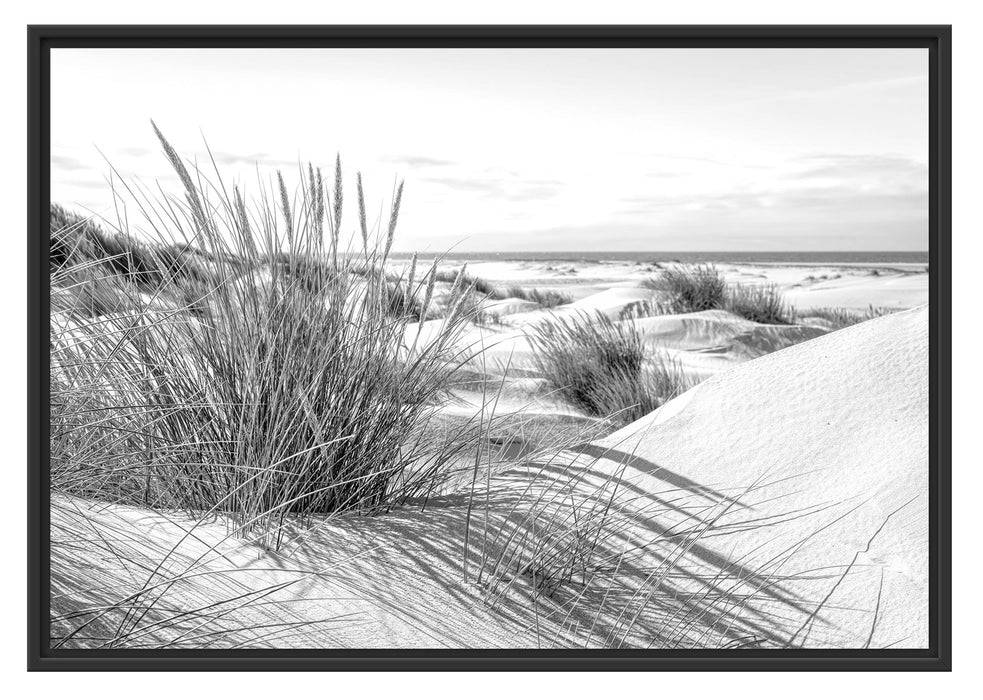 Pixxprint Grasige Dünenlandschaft am Meer, Monochrome, im Schwebe-Effekt Bilderrahmen Kauf eins, bekomm eins gratis
