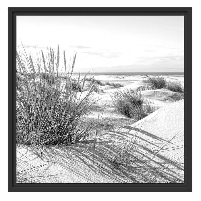 Pixxprint Grasige Dünenlandschaft am Meer, Monochrome, im Schwebe-Effekt Bilderrahmen Kauf eins, bekomm eins gratis