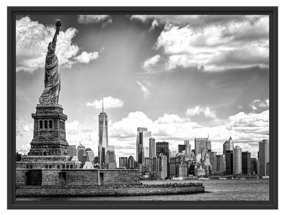 Pixxprint Freiheitsstatue mit New Yorker Skyline, Monochrome, im Schwebe-Effekt Bilderrahmen Sonderangebote