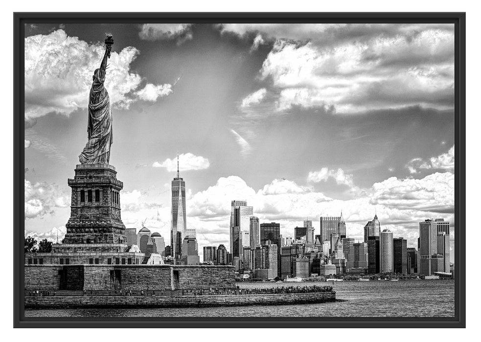 Pixxprint Freiheitsstatue mit New Yorker Skyline, Monochrome, im Schwebe-Effekt Bilderrahmen Sonderangebote