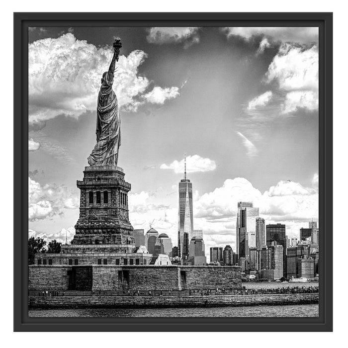 Pixxprint Freiheitsstatue mit New Yorker Skyline, Monochrome, im Schwebe-Effekt Bilderrahmen Sonderangebote