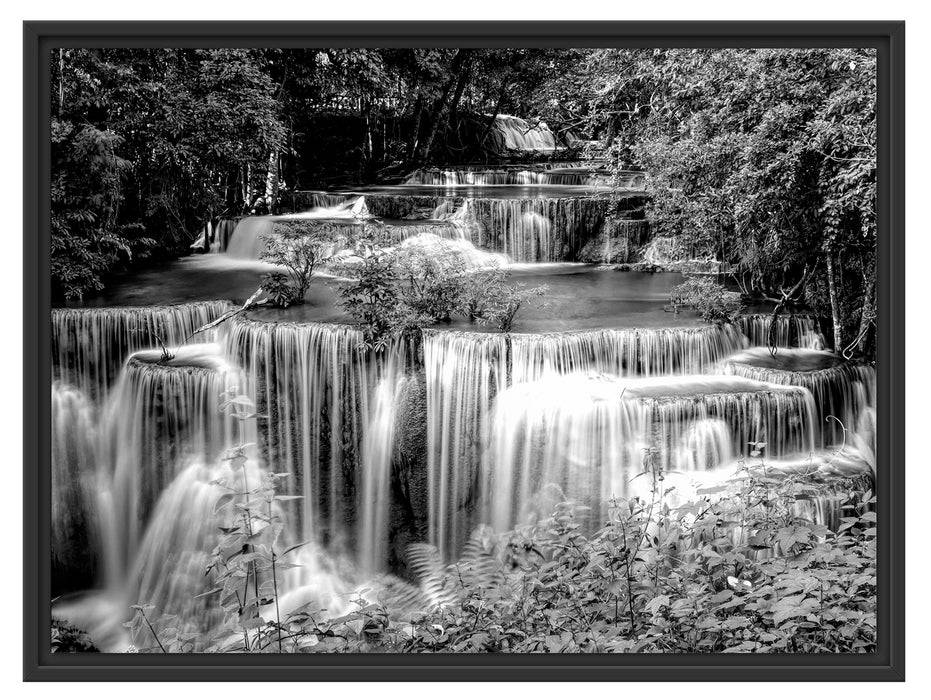 Pixxprint Türkise Wasserfälle in Thailand, Monochrome, im Schwebe-Effekt Bilderrahmen Super Sparpreis