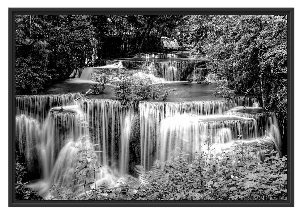 Pixxprint Türkise Wasserfälle in Thailand, Monochrome, im Schwebe-Effekt Bilderrahmen Super Sparpreis