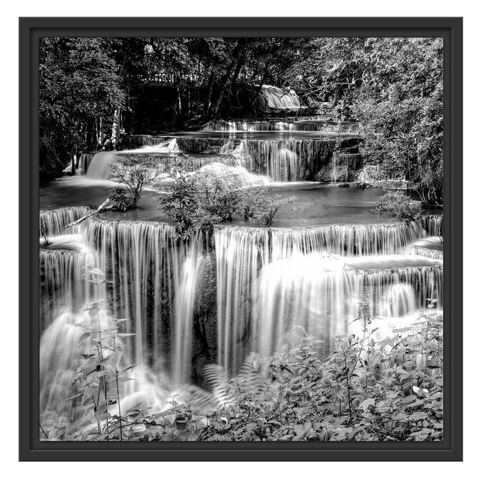 Pixxprint Türkise Wasserfälle in Thailand, Monochrome, im Schwebe-Effekt Bilderrahmen Super Sparpreis