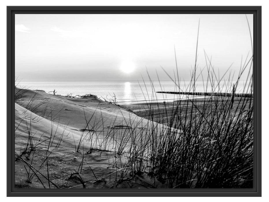 Pixxprint Dünenblick auf Meer bei Sonnenuntergang, Monochrome, im Schwebe-Effekt Bilderrahmen Kostenlose Rückgabe