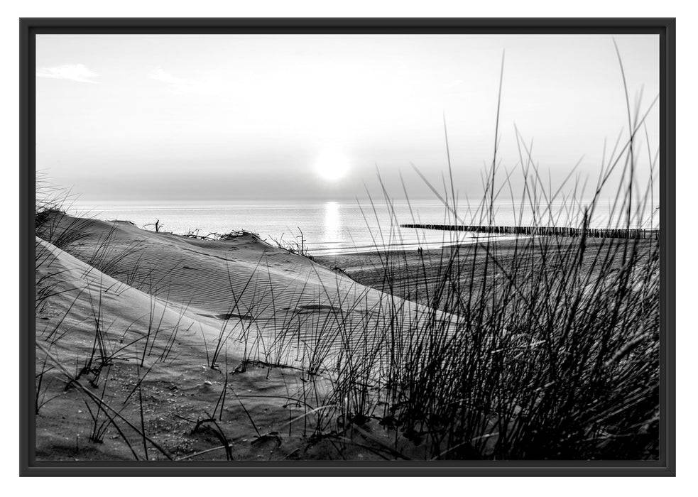 Pixxprint Dünenblick auf Meer bei Sonnenuntergang, Monochrome, im Schwebe-Effekt Bilderrahmen Kostenlose Rückgabe