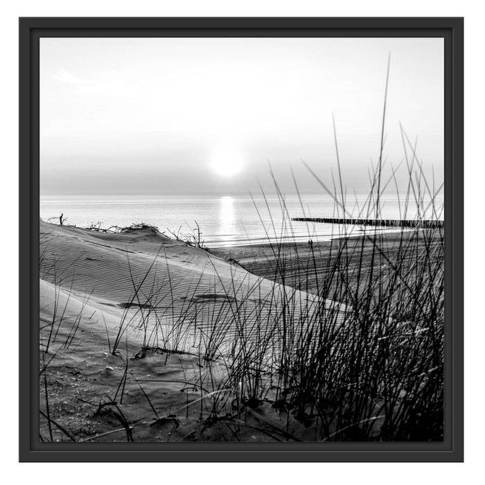 Pixxprint Dünenblick auf Meer bei Sonnenuntergang, Monochrome, im Schwebe-Effekt Bilderrahmen Kostenlose Rückgabe