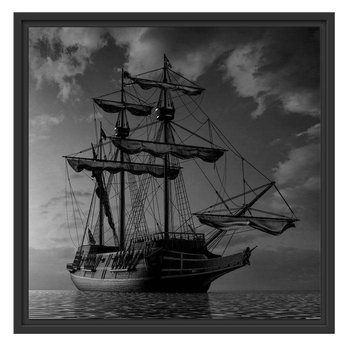Pixxprint Großes Segelschiff im Sonnenuntergang, Monochrome, im Schwebe-Effekt Bilderrahmen Letzte 3 Tage
