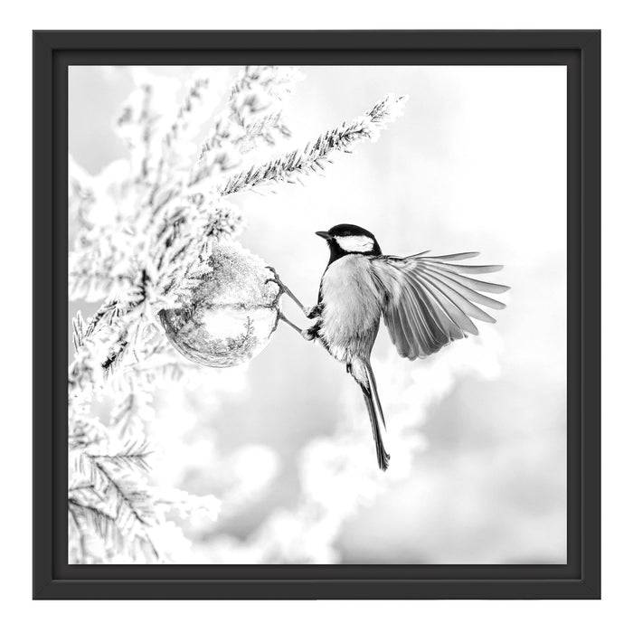 Pixxprint Kohlmeise an goldener Kugel in Winterwald, Monochrome, im Schwebe-Effekt Bilderrahmen Letzte 2 Tage