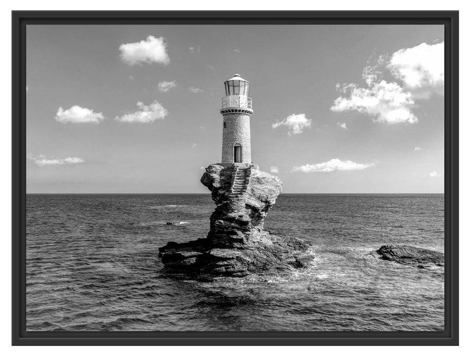 Pixxprint Leuchtturm auf kleiner Insel im Meer, Monochrome, im Schwebe-Effekt Bilderrahmen Bis zu 60% Rabatt