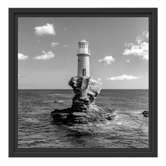 Pixxprint Leuchtturm auf kleiner Insel im Meer, Monochrome, im Schwebe-Effekt Bilderrahmen Bis zu 60% Rabatt