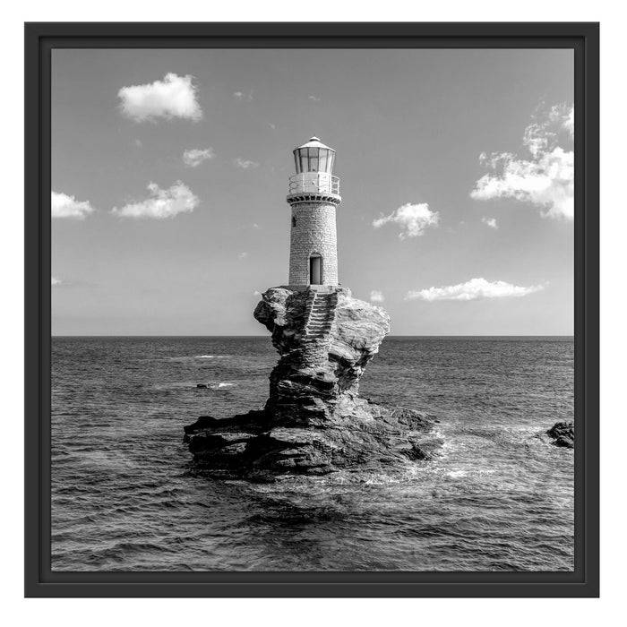 Pixxprint Leuchtturm auf kleiner Insel im Meer, Monochrome, im Schwebe-Effekt Bilderrahmen Bis zu 60% Rabatt