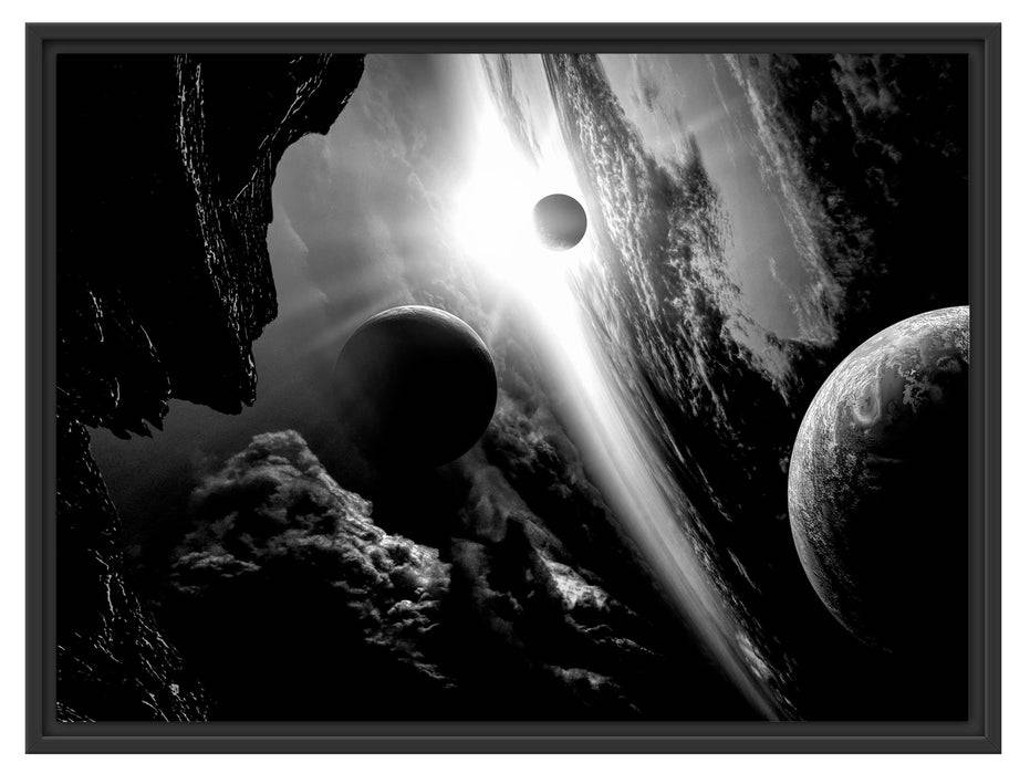 Pixxprint Abstrakte Planeten im Weltraum, Monochrome, im Schwebe-Effekt Bilderrahmen Sonderangebot der Fabrik