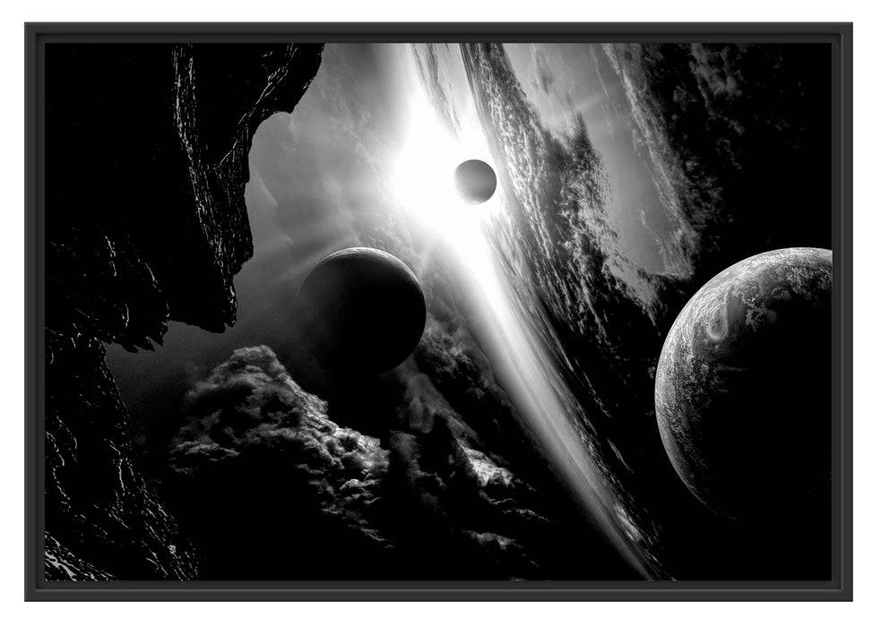 Pixxprint Abstrakte Planeten im Weltraum, Monochrome, im Schwebe-Effekt Bilderrahmen Sonderangebot der Fabrik
