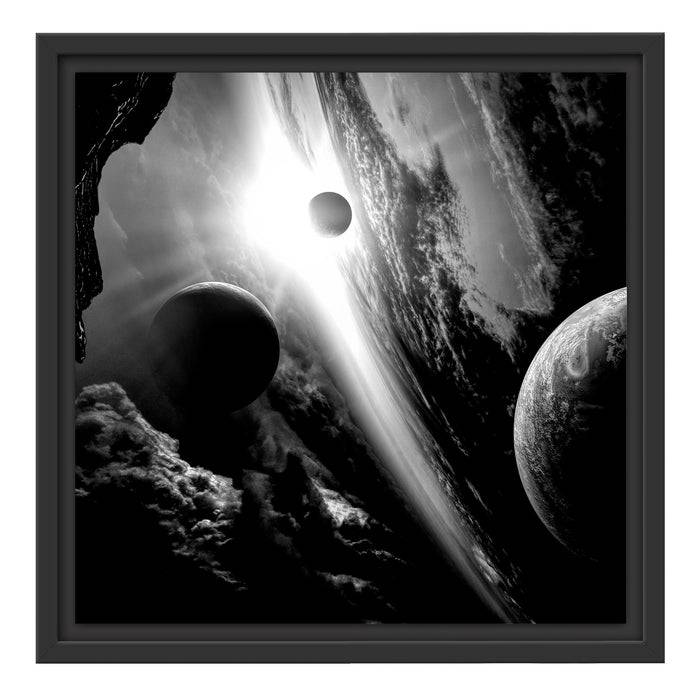 Pixxprint Abstrakte Planeten im Weltraum, Monochrome, im Schwebe-Effekt Bilderrahmen Sonderangebot der Fabrik