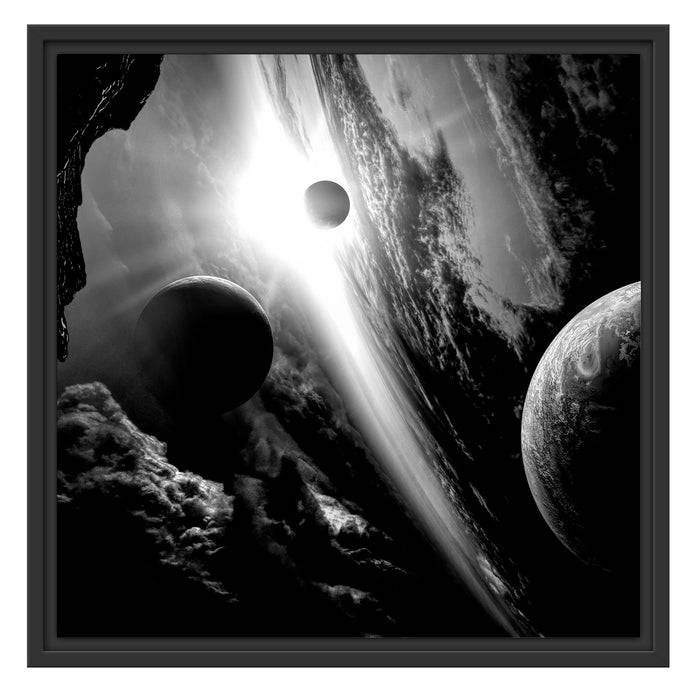 Pixxprint Abstrakte Planeten im Weltraum, Monochrome, im Schwebe-Effekt Bilderrahmen Sonderangebot der Fabrik