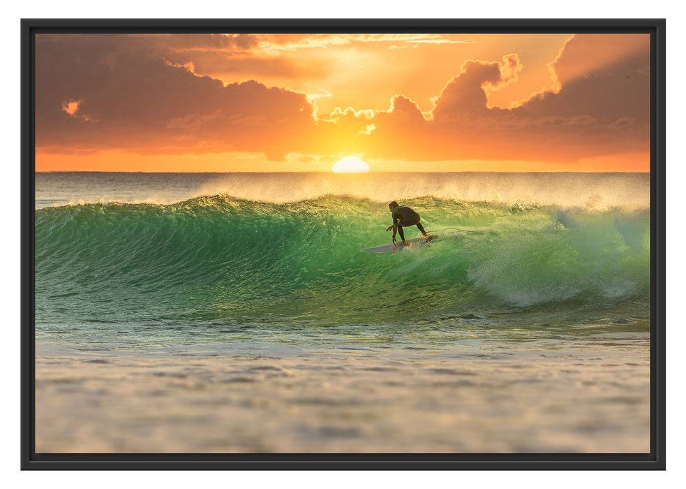 Pixxprint Surfen im Sonnenuntergang, im Schwebe-Effekt Bilderrahmen