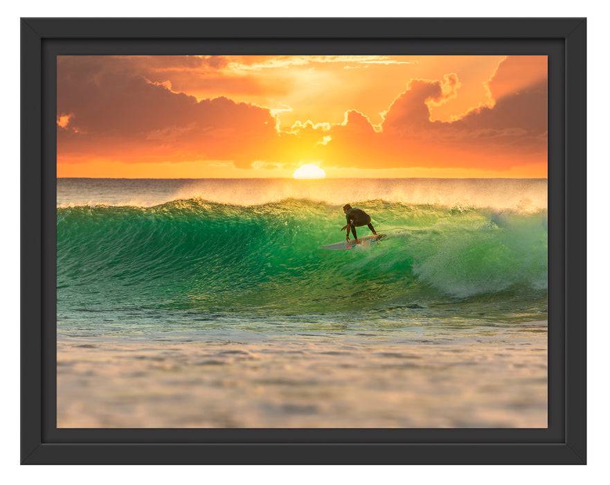 Pixxprint Surfen im Sonnenuntergang, im Schwebe-Effekt Bilderrahmen zollfrei