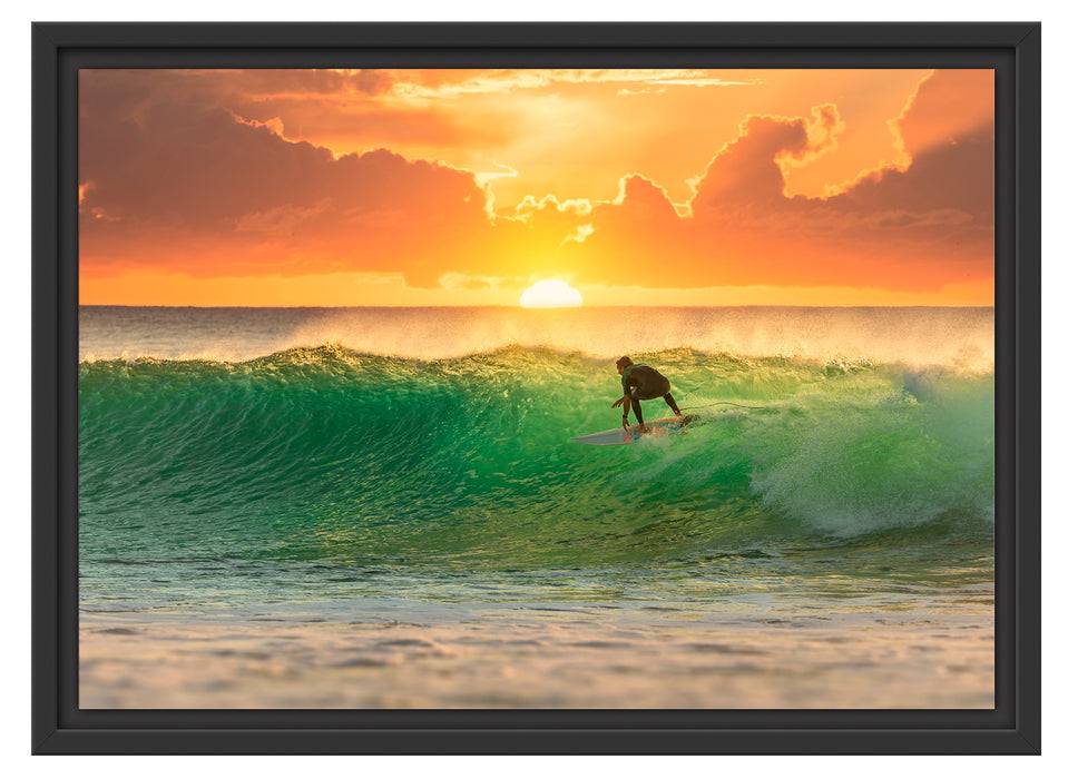 Pixxprint Surfen im Sonnenuntergang, im Schwebe-Effekt Bilderrahmen zollfrei