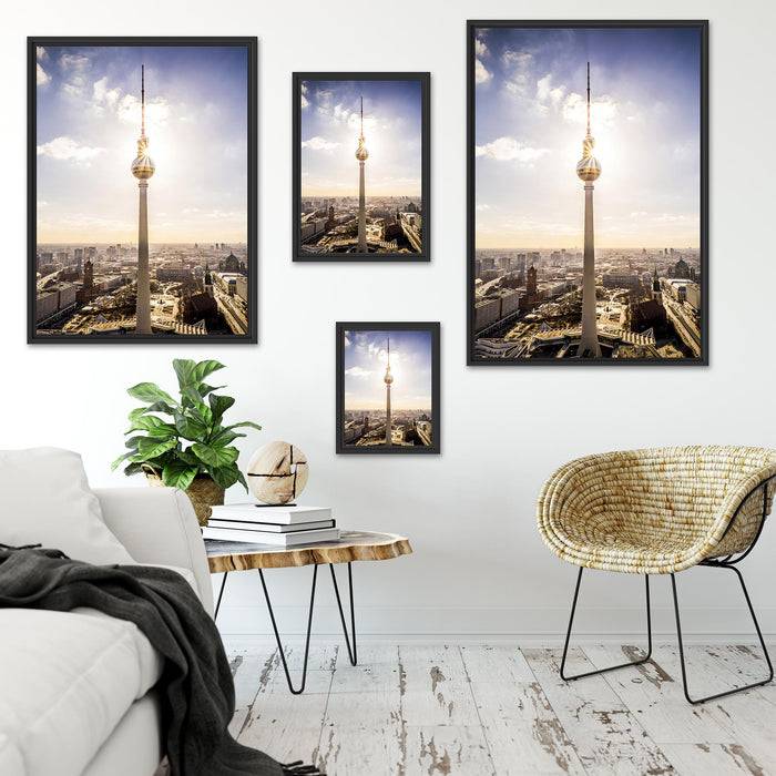 Pixxprint Großstadt Fernsehturm Berlin City, im Schwebe-Effekt Bilderrahmen 50% Rabatt für begrenzte Zeit