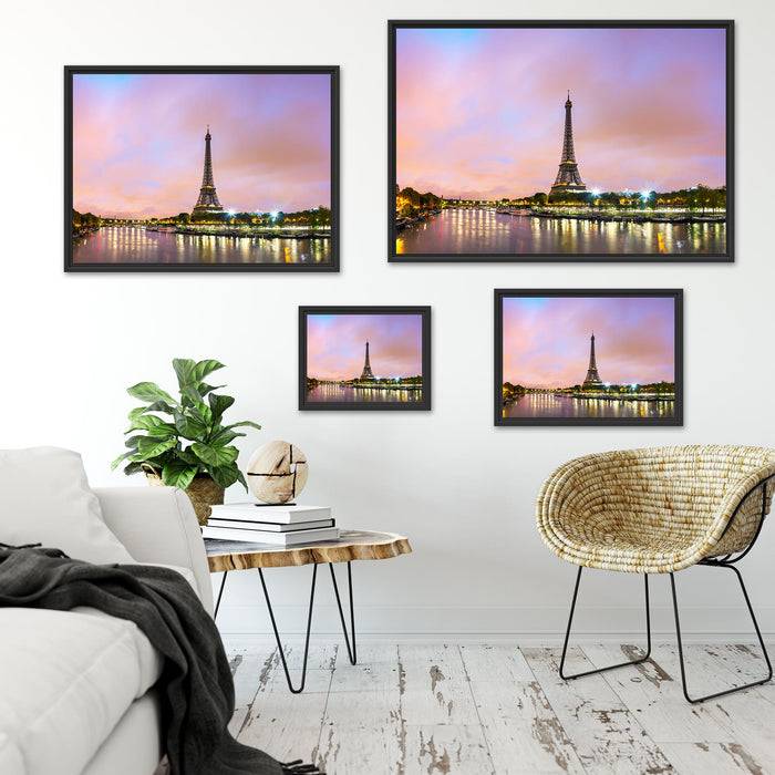 Pixxprint Eifelturm Paris bei Nacht, im Schwebe-Effekt Bilderrahmen Rabatte dieses Monats