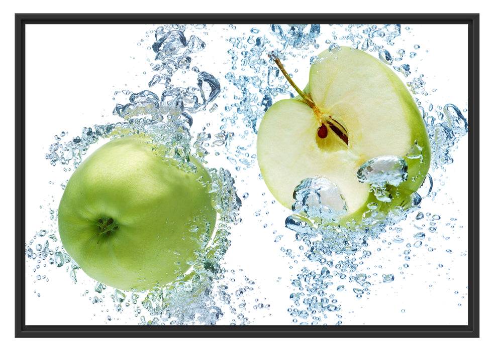 Pixxprint Frische Apfelscheiben im Wasser, im Schwebe-Effekt Bilderrahmen
