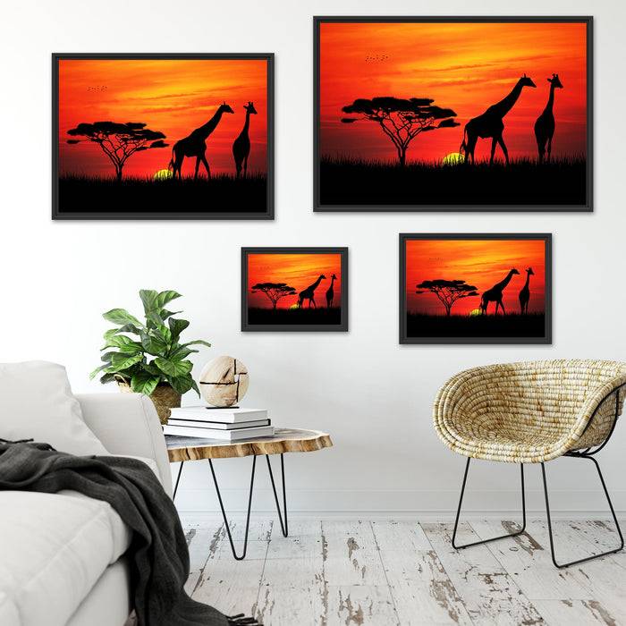 Pixxprint Afrika Giraffen im Sonnenuntergang, im Schwebe-Effekt Bilderrahmen im Angebot