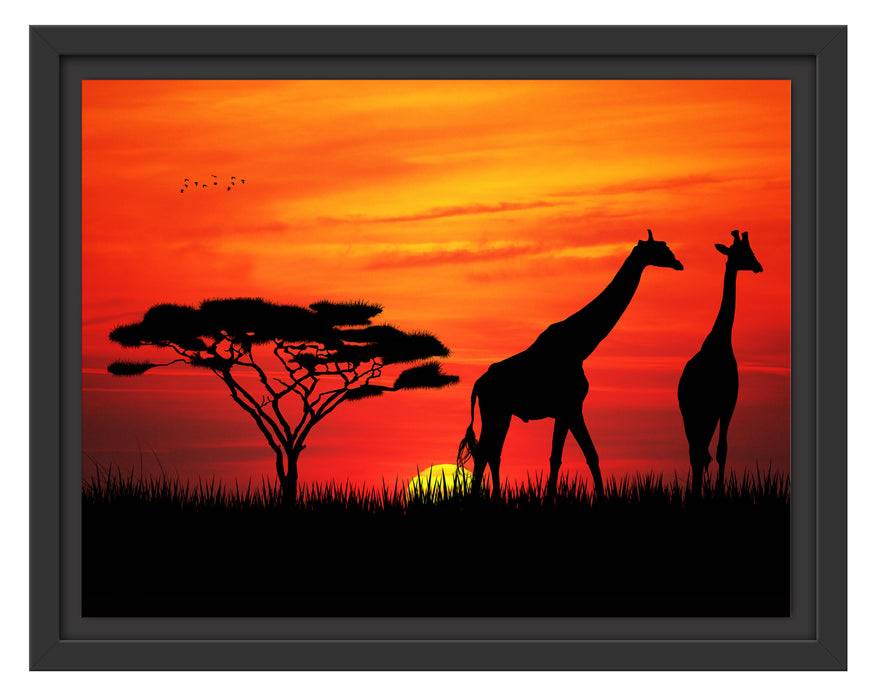 Pixxprint Afrika Giraffen im Sonnenuntergang, im Schwebe-Effekt Bilderrahmen im Angebot