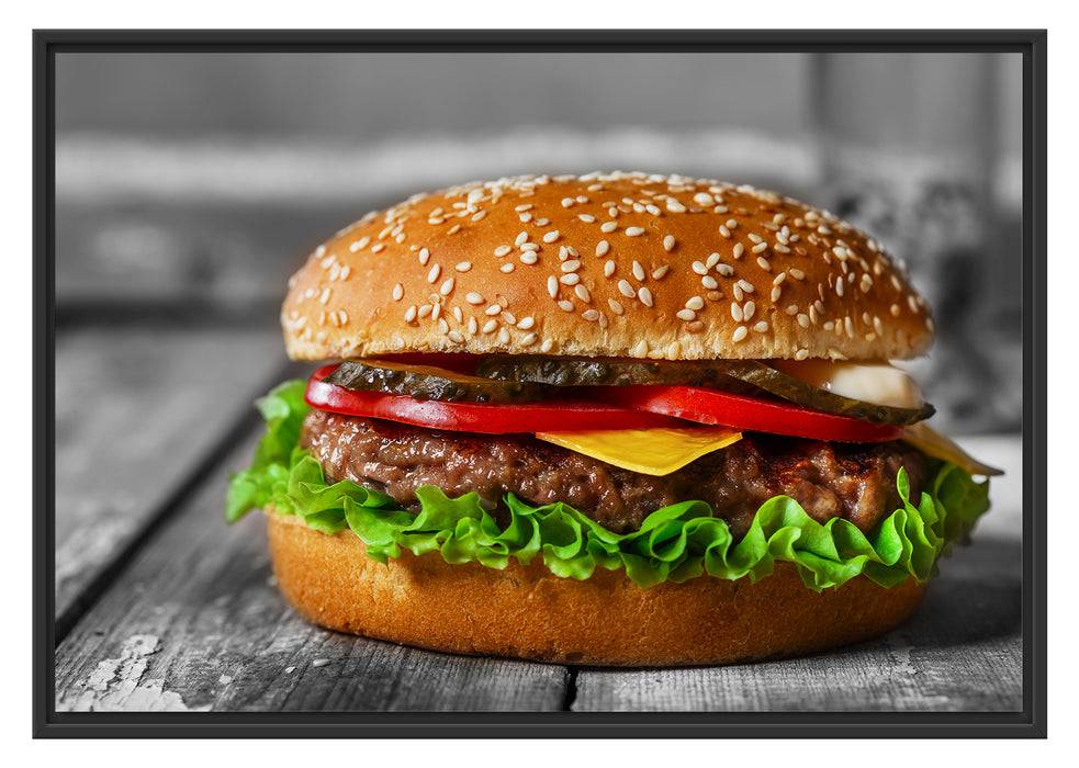 Pixxprint appetitlicher Cheeseburger, im Schwebe-Effekt Bilderrahmen Günstig kaufen