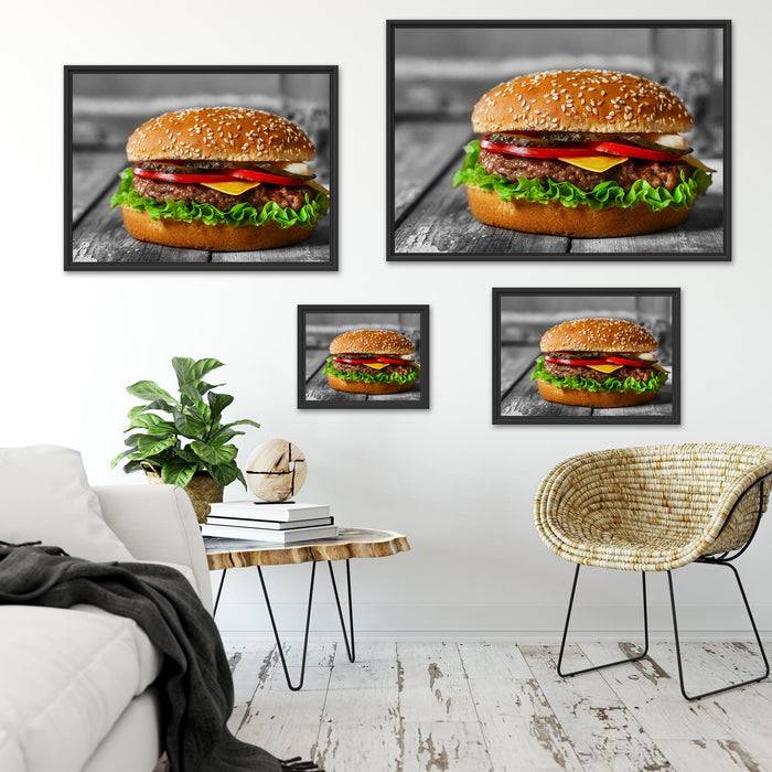 Pixxprint appetitlicher Cheeseburger, im Schwebe-Effekt Bilderrahmen Günstig kaufen