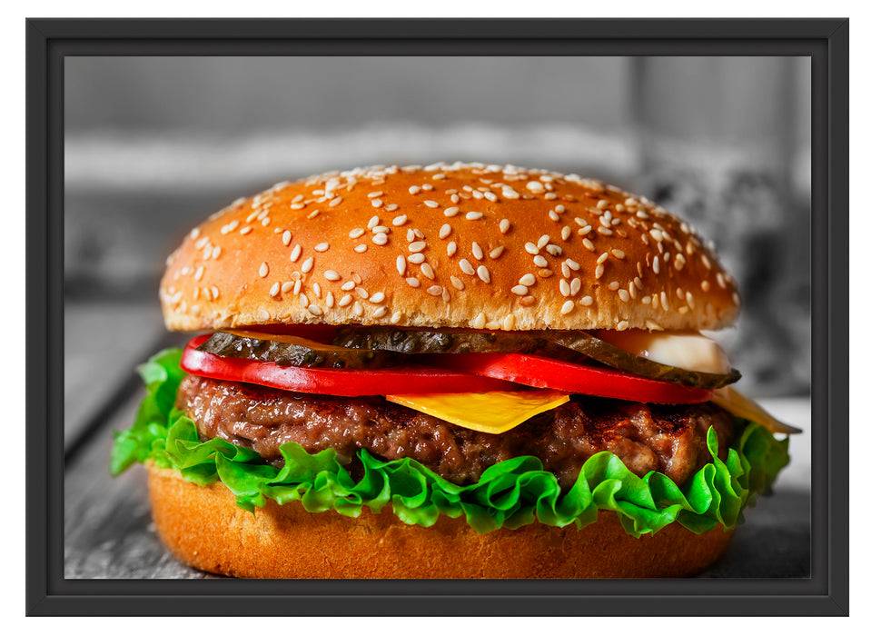 Pixxprint appetitlicher Cheeseburger, im Schwebe-Effekt Bilderrahmen Günstig kaufen