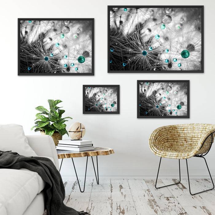 Pixxprint Wassertropfen auf Pusteblume, im Schwebe-Effekt Bilderrahmen Versandkostenfrei
