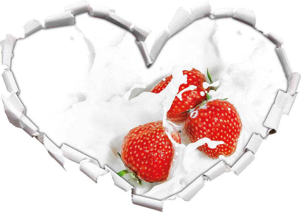 Pixxprint Leckere Erdbeeren in Milch, 3D Wandtattoo Exklusive Angebote