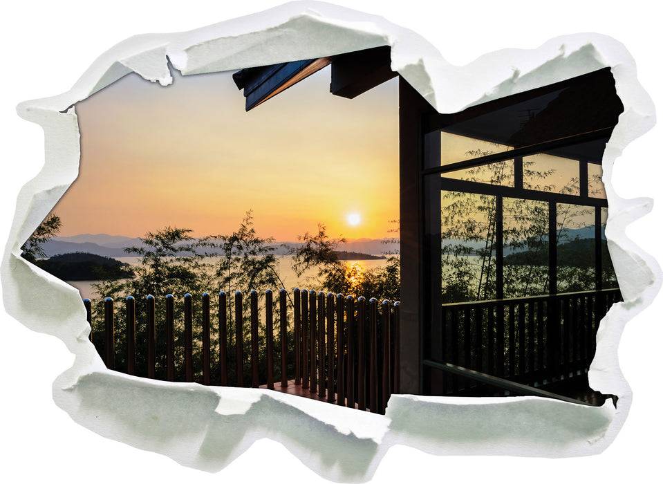 Pixxprint Haus am See bei Sonnenuntergang, 3D Wandtattoo Tägliche Deals
