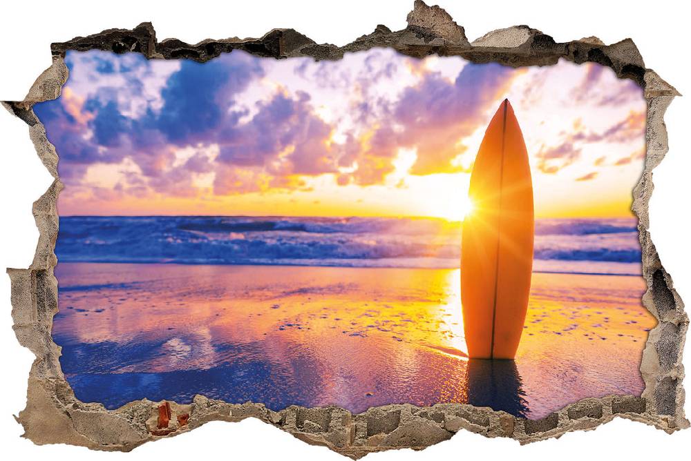 Pixxprint Surfbrett am Strand, 3D Wandtattoo