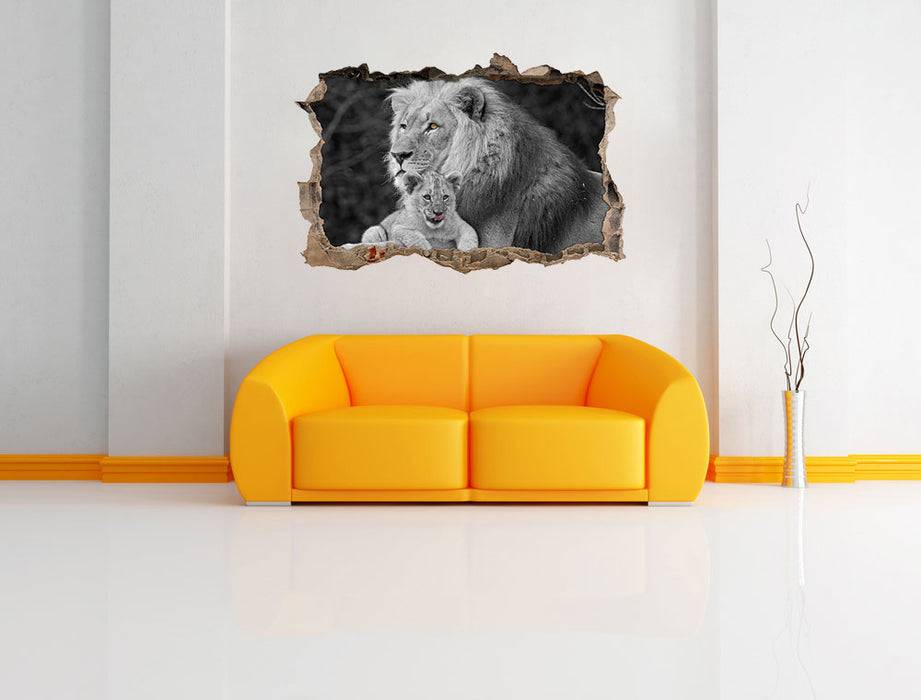 Pixxprint Löwe kuschelt mit kleinem Jungtier, 3D Wandtattoo Letzte 2 Tage