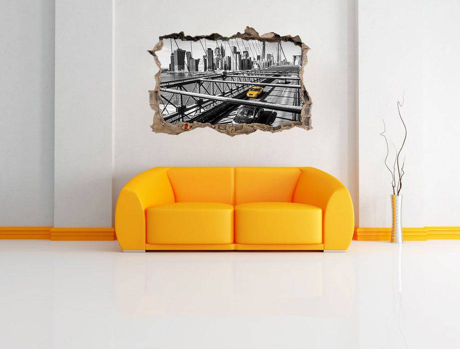 Pixxprint Gelbes Taxi in New York auf Brücke, 3D Wandtattoo Fabrikladen
