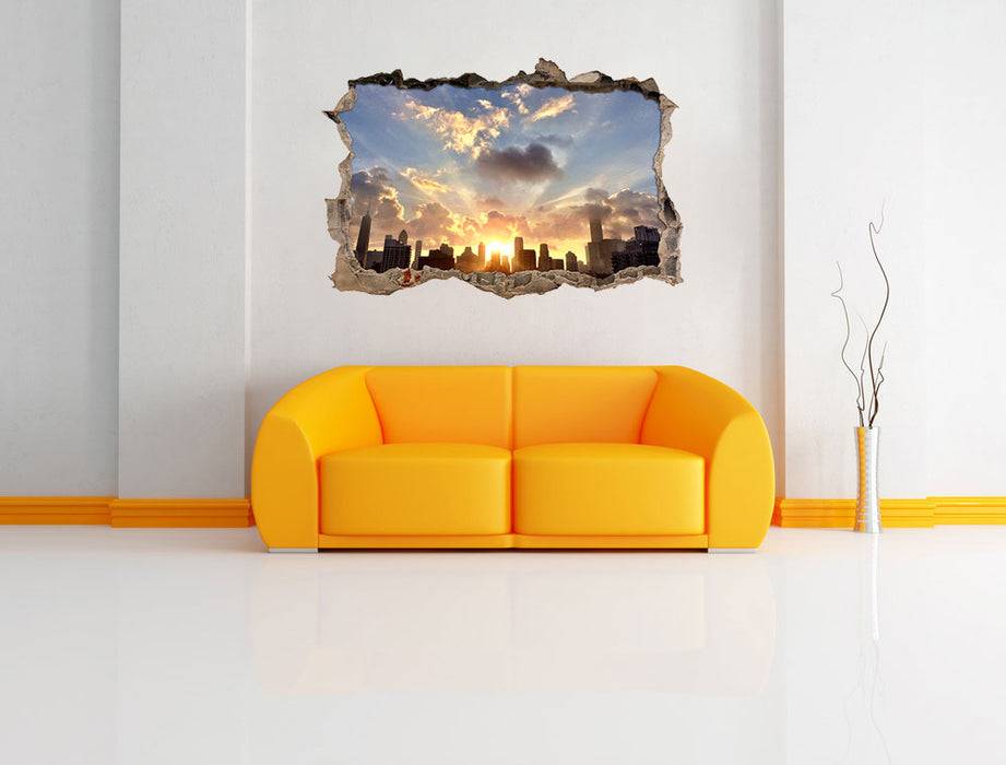 Pixxprint Chicago Skyline im Sonnenaufgang, 3D Wandtattoo Begrenzt auf 3 Tage