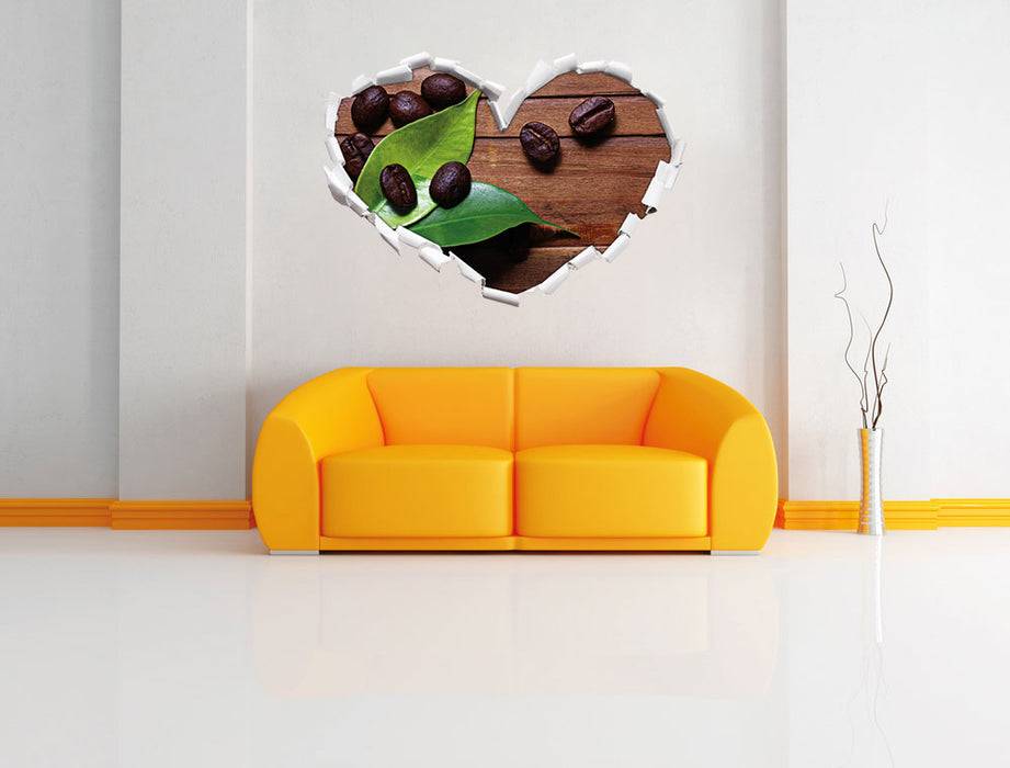 Pixxprint Kaffeebohnen auf Blättern, 3D Wandtattoo Fabrikpreis