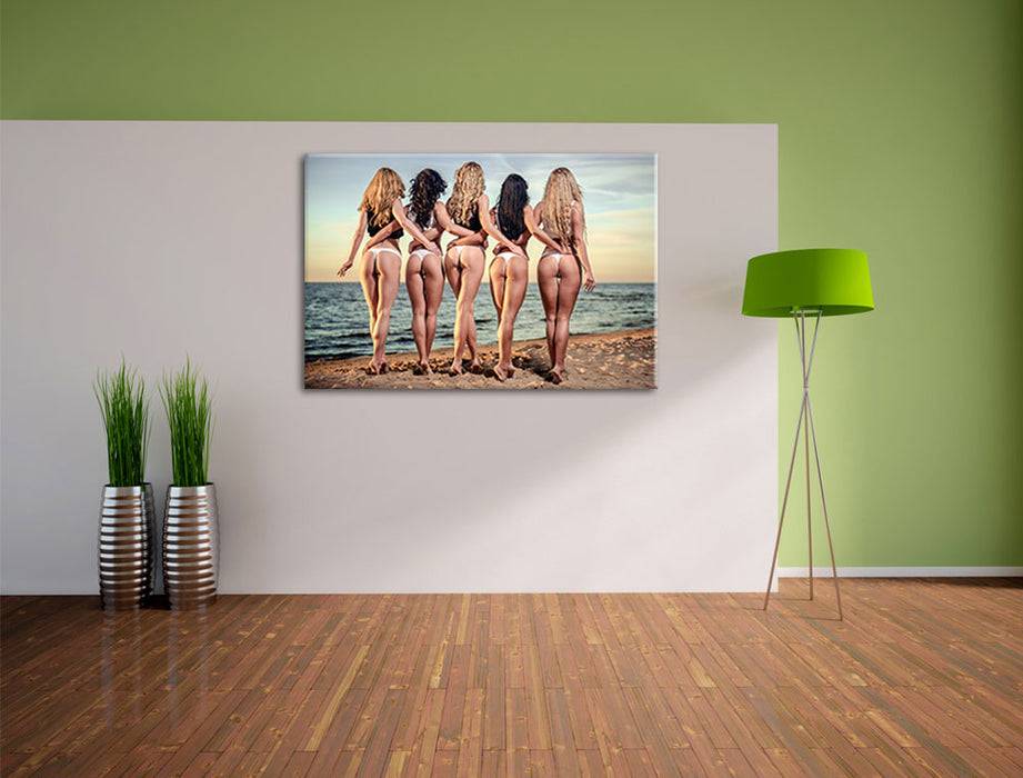 Pixxprint Fünf sexy Frauen am Strand, Leinwandbild Großer Ausverkauf