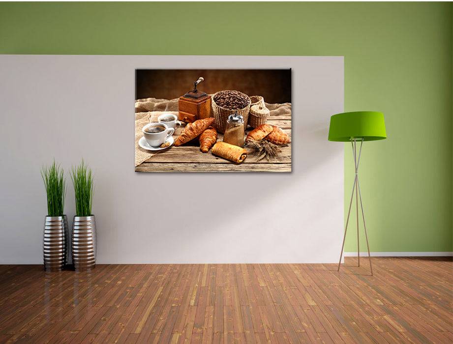 Pixxprint Aromatischer Kaffee mit Croissant, Leinwandbild Begrenztes Angebot